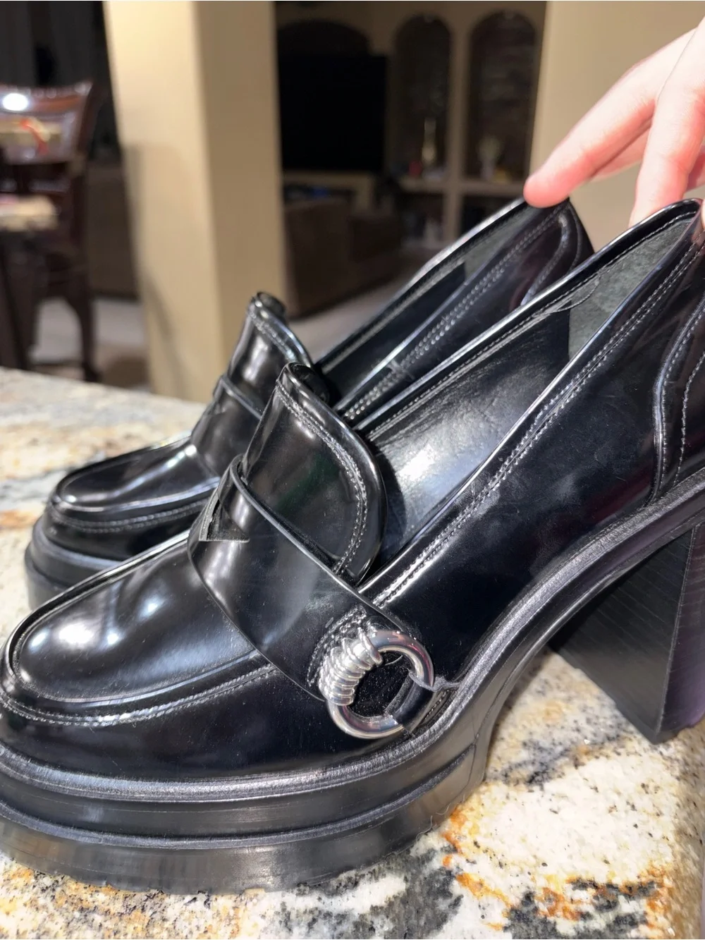 Women's Black Platform Block Heel Loafer
